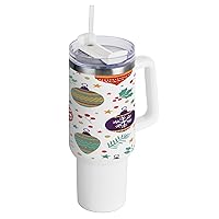 Christmas Background with Balls Bells Flowers Insulated Tumbler Leak-proof Lid and Straw Stainless Steel Water Bottles Reusable Mug for School, Sports, Daycare, Camp & More