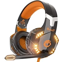 VersionTECH. G2000 Stereo Gaming Headset for Xbox one PS4 PC, Surround Sound Over-Ear Headphones with Noise Cancelling Mic, LED Lights, Volume Control for Laptop Mac PS3 iPad Nintendo Switch - Orange