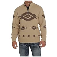 Cinch Men's 1/4 Zip Southwestern Print Pullover Sweater Beige/Khaki Large US