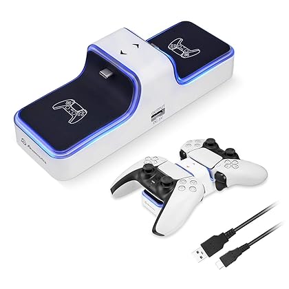 Powerextra Control Charger for PS5 - Charging Station for Playstation 5 Dual Charger Compatible with DualSense Playstation 5 Controllers with LED Indicator - Charging Type-C