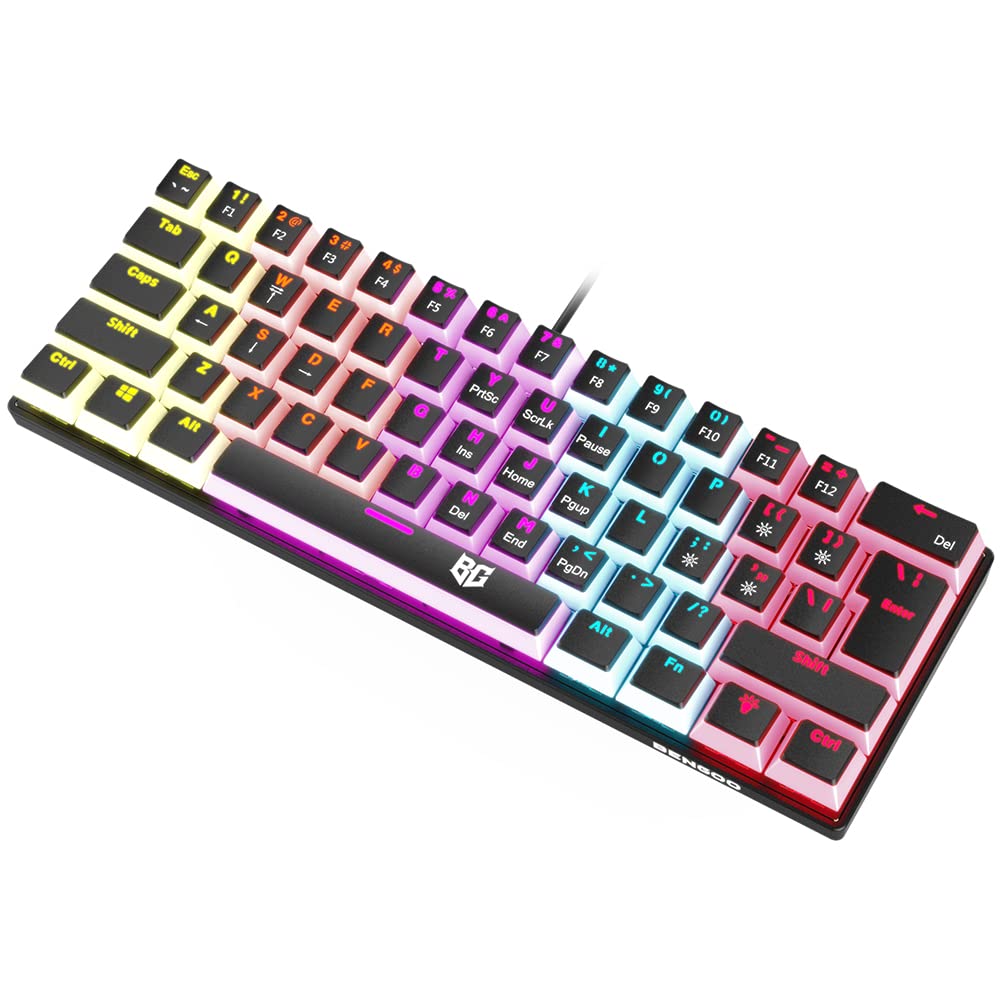BENGOO Mechanical Gaming Keyboard, 60% Rainbow LED Backlit Compact Keyboard with 61 Keys and Blue Switches,Mini Wired Keyboard with 21 Anti-ghosting Keys for Computer Gamer PC Mac(Black)