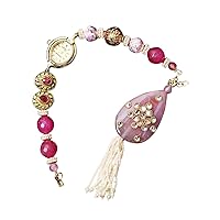 Classy Designer Analogue Watch Gold Plated Crystal Pearl Studded Modern Ethnic Adjustable Bracelet for Women Girls Ladies