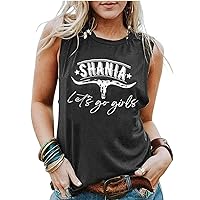 Vintage Tank Tops Women Lets Go Girls Retro Steer Skull Graphic Tees Western Country Concert Music Shirts Tops
