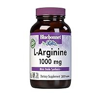 Bluebonnet Nutrition L-Arginine 1000mg, Free-Form Amino Acid, Nitric Oxide Precursor, Gluten-Free, Non-GMO, Kosher Certified, Vegan, 50 Caplets, 50 Servings