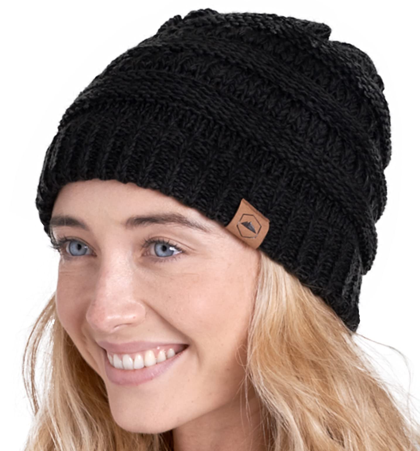 Tough Headwear Womens Beanie Winter Hat - Warm Chunky Cable Knit Hats - Soft Stretch Thick Cute Knitted Cap for Cold Weather