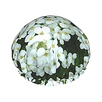 white flowers Print Soft Shower Cap for Women, Reusable Environmental Protection Hair Bath Caps