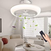 NFOD Bladeless Ceiling Fan with Lights Remote Control,18in Enclosed Low Profile Ceiling Fan Light,72W Modern Flush Mount Ceiling Fans,3 Colors Dimmable Kids Ceiling Fan,Timing,3 Files
