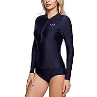 BALEAF Women's Half Zip Rash Guard Built in Bra UV SPF 50+ Sun Protection Swim Shirts Tops Long Sleeve Rashguard