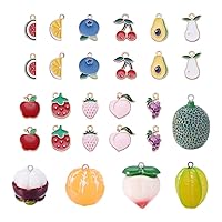 32Pcs 16 Styles Alloy Enamel & Resin Fruit Charms Pendants 3D Mangosteen Carambola Peach Orange Hanging Pendant Ornament for DIY Necklace Bracelet Earrings Jewelry Making