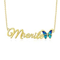 MRENITE 10k 14k 18k Solid Yellow Gold Personalized Name Necklace – Dainty Large Nameplate Jewelry - Custom Any Name Gift for Women Men