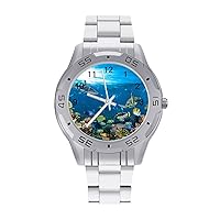 Underwater Coral Reef Wildlife Formal Quartz Watch Business Dress Bracelet Watch Stainless Steel Wrist Watch Easy to Read