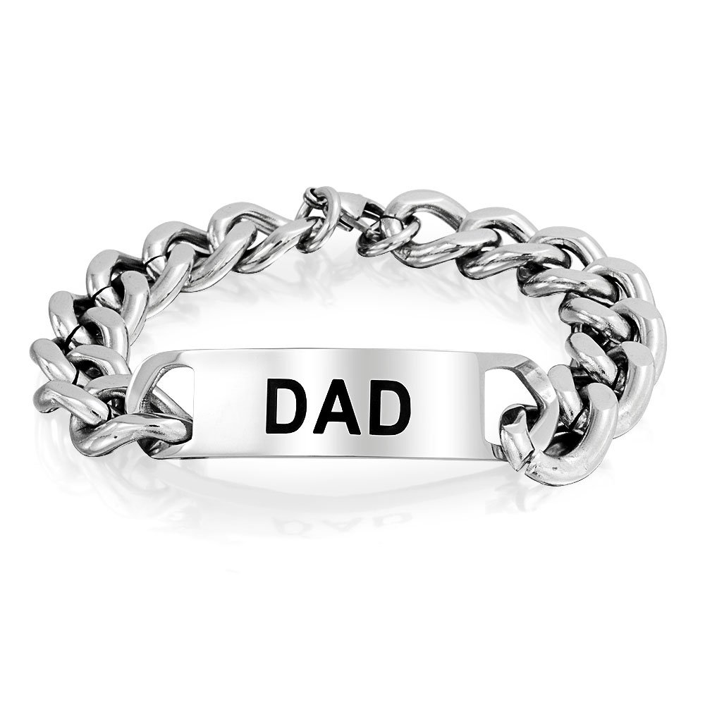 Bling Jewelry Personalize Daddy Engraved Name Plated Bicycle Bike Chain Mechanic Link DAD ID Bracelet For Men Father Silver Tone Stainless Steel