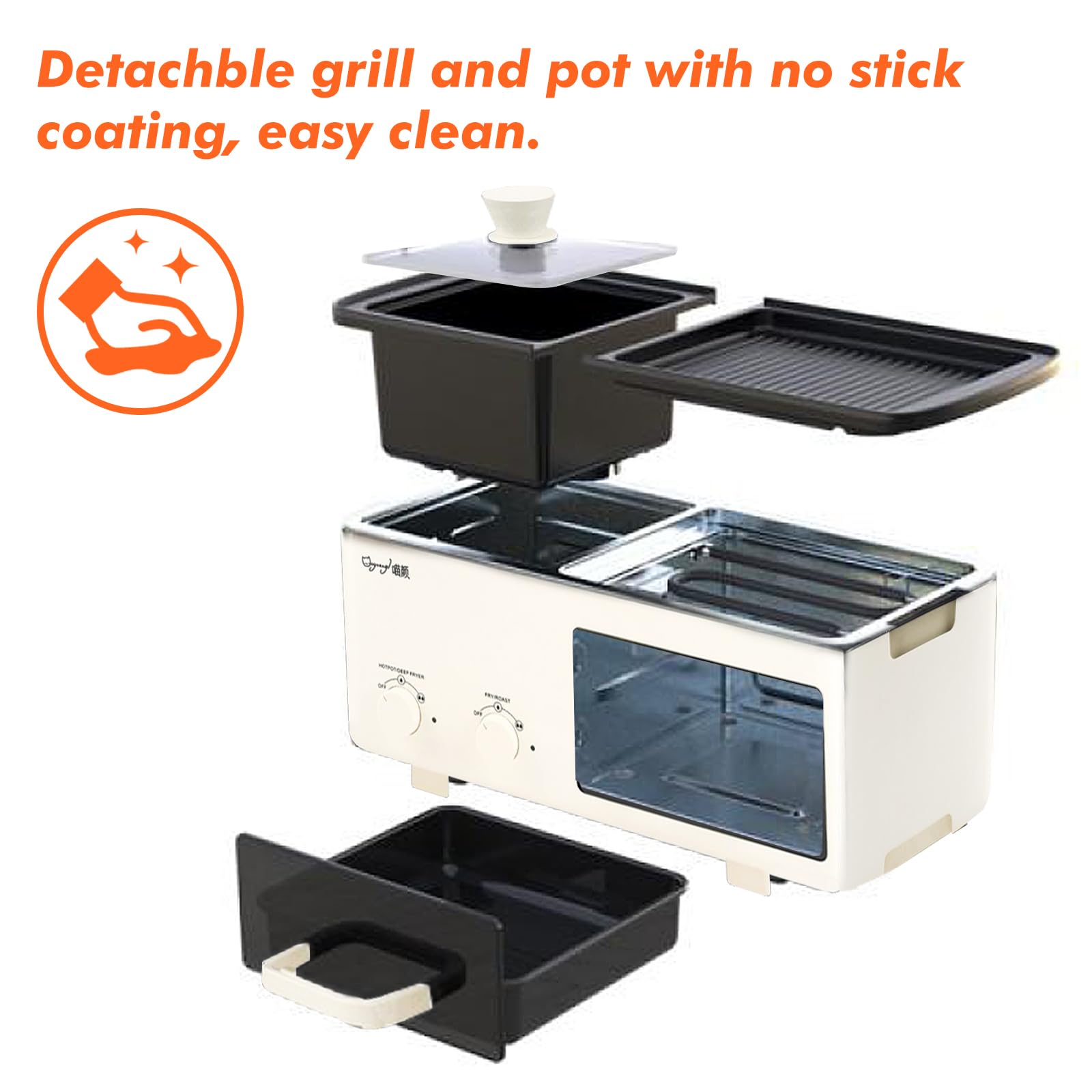 Newest 4 in 1 Hot Pot Electric with Grill and Frying Basket, Independent Dual Temperature Control, Fast Heating for Korean BBQ, Simmer, Boil, Fry, Roast, Off white
