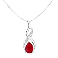 Natural Ruby Teardrop Infinity Pendant Necklace with Diamond for Women in Sterling Silver / 14K Solid Gold