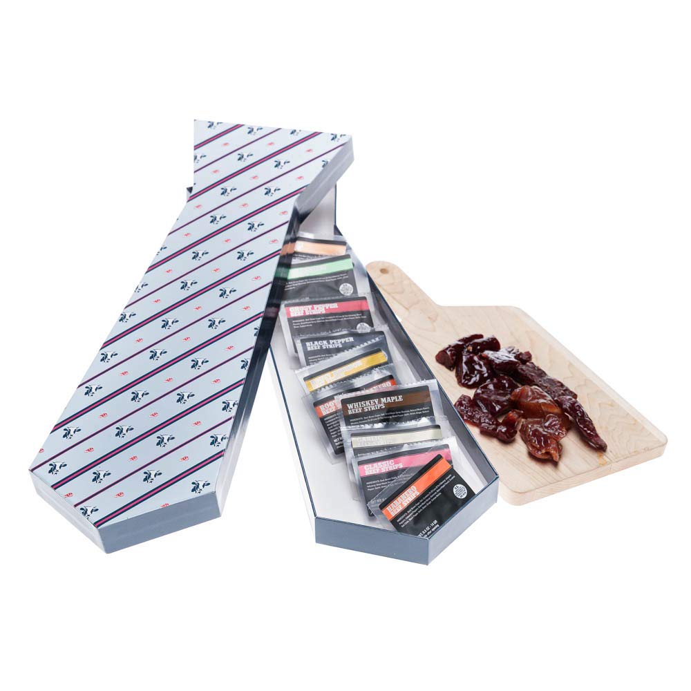 Jerky Tie – Includes 10 Delicious Beef Jerky Flavors – In A Delightfully Surprising Tie-Shaped Box – Fun Gift For Men
