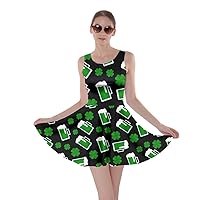 CowCow Womens Irish Outfits Green Shamrock Pattern ST Patrick's Day Clover Leaves Leprechauns Skater Dress, XS-5XL