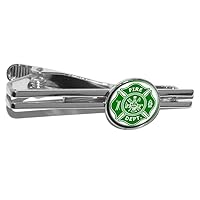 Firefighter Firemen Maltese Cross - Green Round Tie Bar Clip Clasp Tack - Silver