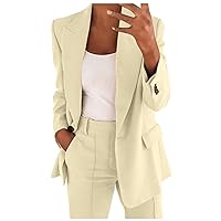 YZHM Blazer Sets for Women 2 Piece Outfits Open Front Blazers and Pants Work Office Suits Solid Business Casual Outwear
