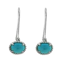 Turquoise Oval Shape Gemstone Jewelry 925 Sterling Silver Drop Dangle Earrings For Women/Girls