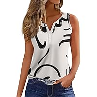 Tank Top for Women Slim Fit Henley Shirts Button Front Shirts Dressy Summer Sleeveless V Neck Cami Tops