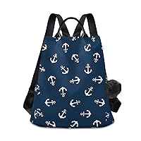 ALAZA White Anchor Floral Navy Blue Backpack Purse for Women Anti Theft Fashion Back Pack Shoulder Bag