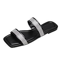 Slipper for Women Summer Comfortable Slide Sandals Women Vintage Casual Beach Open Toe Slip on Linen (b-Black, 8.5)