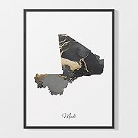 Mali Art Print, Malian Map Poster, Elegant Country Artwork, Black and Gold ML Painting, Unique decor art