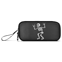 ALAZA Funny Skeleton Black Pencil Case Nylon Pencil Bag Portable Stationery Bag Pen Pouch with Zipper for Women Men College Office Work