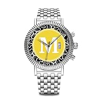 Luxury watch brand popular, elegant wristwatch brand popular, gift for yourself or your relatives friends lovers men's watch personality pattern watch 614. black and white floral custom monogram wristwatch, sliver, Bracelet Type