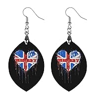 United Kingdom UK Flag Heart Printed Earrings Wooden Boho Vintage Pendant Dangle Apricot Shaped Earrings for Women