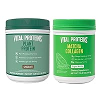 Matcha Collagen Peptides Powder 10.5 oz + 16.5 oz Chocolate Plant Protein Powder