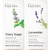 Clary Sage Essential Oil for Diffuser & Lavender Essential Oil for Diffuser Set - 100% Natural Aromatherapy Grade Essential Oils Set - 2x0.34 fl oz - Gya Labs