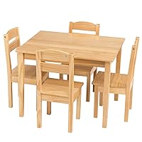 Kids Wooden 4, Activity 2 to 6 Years, Toddler Game, Playroom Furniture, Picnic w/Chairs, Solid Wood 5 Piece Dining Table Set, Natural