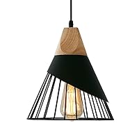 Modern Black Pendant Light Over Kitchen Island, Adjustable Wood Hanging Light Fixture,Industrial Pendant Lighting for Dining Room,Living Room,Bedroom,Hallway,Kitchen,Bar