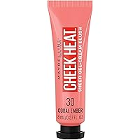 Maybelline New York Cheek Heat Gel-Cream Blush Makeup, Lightweight, Breathable Feel, Sheer Flush Of Color, Natural-Looking, Dewy Finish, Oil-Free, Coral Ember, 1 Count