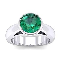 0.95 Cts Round Emerald Solitaire Engagement Ring 14K White Gold Finish Sterling