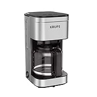 Krups Coffee Maker 10 cups, Simply Brew Stainless Steel Drip, Pause & Brew, Keep Warm Function 900 Watts Drip, Cold Brew, Dishwasher Safe Pot Silver and Black