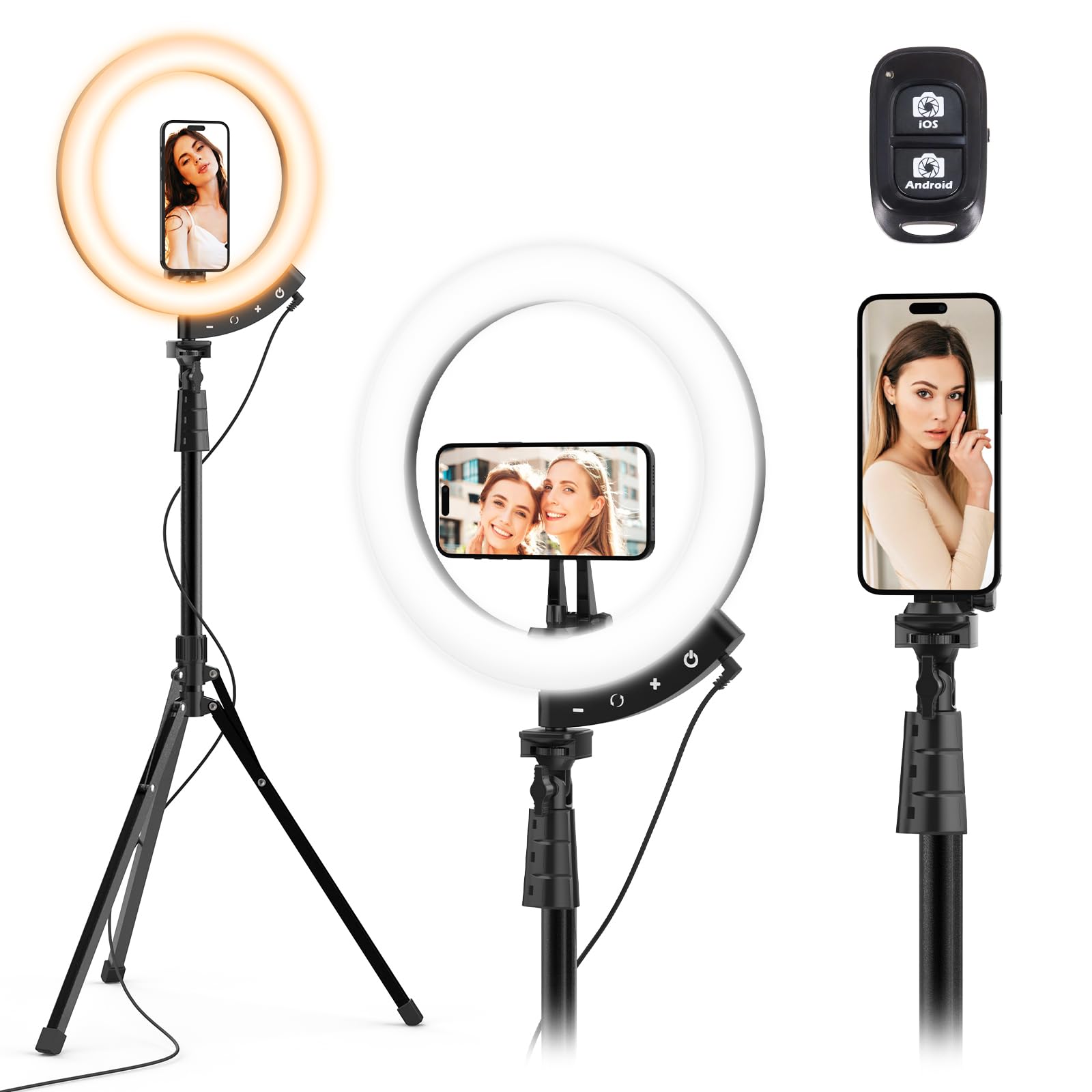 UBeesize Upgraded 12'' Ring Light with 62'' Tripod Stand and Phone Holder,LED Selfie RingLight for iPhone with Wireless Remote,Circle Light for Tiktok/YouTube/Photography/Makeup/Live Stream