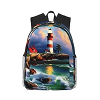 Lightweight Laptop Backpack,Casual Daypack Travel Backpack Bookbag Work Bag for Men and Women-Lighthouse Diamond Painting