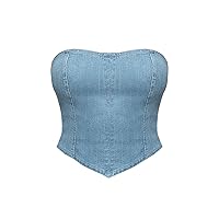 SOLY HUX Women's Denim Corset Top Sexy Crop Tops Tank Top Camisole Backless Off Shoulder Strapless Shapewear