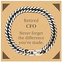 Retired CFO Gifts, Never forget the difference you've made, Appreciation Retirement Birthday Cuban Link Chain Bracelet for Men, Women, Friends, Coworkers