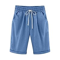 DASAYO Women 2023 Summer Bermuda Shorts Casual Solid Cotton Linen Beach Shorts Plus Size Lounge Comfy Outdoor Long Shorts