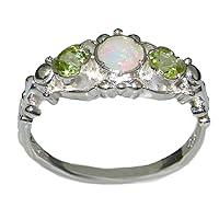 925 Sterling Silver Real Genuine Opal and Peridot Womens Band Ring