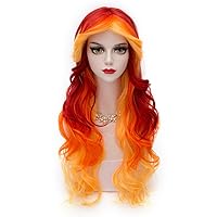 MQ Colorful Wig,29.5 Inch Wavy Wigs for Woman, Girls Long Curly,Rainbow wig for Cosplay, Party, Carnival, Halloween, Christmas(Yellow to Orange to Red)