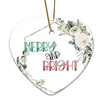 Personalized 3 Inch Merry and Bright Art, Christmas Art, Holiday Art White Ceramic Ornament Holiday Decoration Wedding Ornament Christmas Ornament Birthday for Home Wall Decor Souve