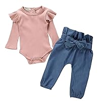 Sweatsuits for Teen Girls Baby Set Jeans Bodysuit+Denim Outfits Romper Pants Girls Kids Clothes Newborn Girls (Pink, 90)