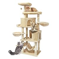 Upgraded 66.9’’ Multi-Level Cat Tree with 2 Spacious Condos, 2 Big Plush Perches, a Nice-View Balcony and 3 Soft Hammocks, Cat Tower with Sisal Covered Scratching Posts for Indoor Cats…
