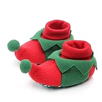 Newborn Infant Baby Christmas Shoes Santa Slippers Booties Anti-Slip Socks Boots Winter Warm Prewalkes (Red and Green Christmas Tree, 6-9 Months)