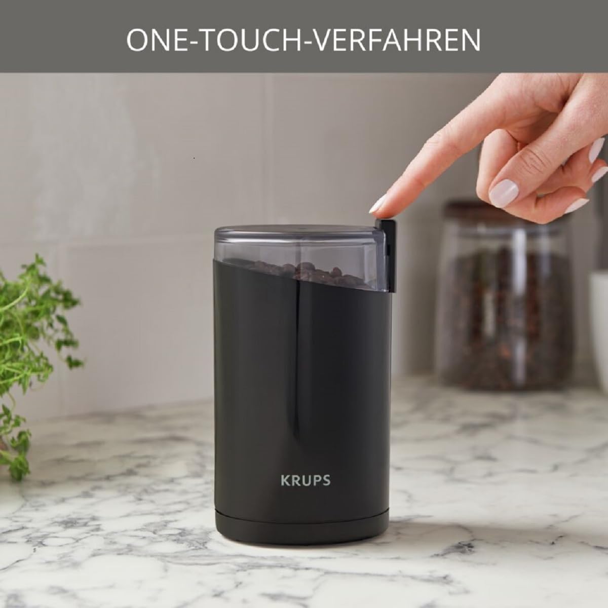 Krups One-Touch Coffee and Spice Grinder 12 Cup Easy to Use, One Touch Operation 200 Watts Coffee, Spices, Dry Herbs, Nuts Black