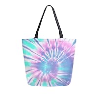 ALAZA Tie Dye Blue & Pink Spiral Large Canvas Tote Bag Shopping Shoulder Handbag with Small Zippered Pocket